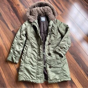 I. Spiewak and Sons Insulated Parka Sherpa Hood Toggle Coat Military Green S